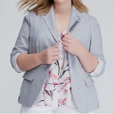 New With Tags. Business Casual Jacket, White Jacket Women, Tweed Blazer Women, Khaki Blazer, Seersucker Suit, Plus Size Blazer, Lace Blazer, Plus Size Outerwear, Striped Jacket