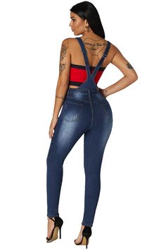 Dark Blue Wash Distressed Denim Overall Womens Ripped Jeans, Denim Jumper, Stylish Jeans, Corduroy Skirt, Jeans Material, Denim Overalls, Plus Size Jeans, Denim Fabric, Affordable Fashion