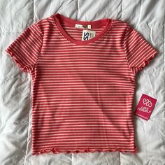 Pink And White Striped Short Sleeved Ribbed Baby Tee. No Rips, Tears Or Stains Nwt. Cute Striped Cotton T-shirt, Cute Striped Short Sleeve Tops, Playful Striped Cotton Tops, Cute Striped Cotton Tops, Striped Fitted Cute Top, Cute Baby Tees, Grey Striped Shirt, Thrift Inspo, Outfits 2000s