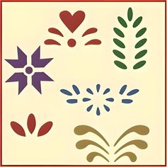 four different colored designs on a white background