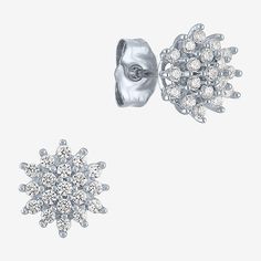 Your everyday look is enhanced by these women's cluster-style stud earrings featuring sparkling round-cut Lab-Grown Diamonds set in 10K White Gold. They have a friction back ensuring a snug fit. Features: Quick ShipDiamond Clarity: Si2-I1Earring Back: FrictionSetting: ProngStone Cut: RoundDiamond Color: G-HMetal Color: WhiteRounded Carat Weight: 1/3 Ct. T.w.Care: Wipe CleanStone Type: 38 Lab Grown DiamondAuthenticity: Lab Grown DiamondEarrings Style: Multi-Diamond Earrings, Stud EarringsMetal: 1 White Cluster Earrings With Halo Design, Fine Jewelry White Cluster Earrings, White Cluster Earrings Fine Jewelry, White Cluster Diamond Earrings In Sterling Silver, White Cluster Cubic Zirconia Earrings, White Sterling Silver Cluster Earrings, White Halo Cluster Earrings As Gift, White Cluster Earrings With Halo Detail, White Halo Cluster Earrings For Gift