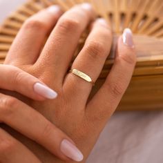 Our sterling silver personalised signet ring features a contemporary silhouette and subtle personalised rectangle bar design. Create a personalised gift for her full of meaning, engrave up to four initials to create the perfect promise ring. A modern twist on the traditional signet ring, this Sterling Silver Personalised Ring makes a thoughtful anniversary gift, valentines day gift or mothers day gift. A stunning accessory versatile enough to be worn for any occasion. Layer with our initial brac Initial Bracelets, Ring Name, Name Ring, Name Rings, Gift Valentines Day, Initial Bracelet, Luxury Gift Box, Personalized Rings, Personalized Bracelets