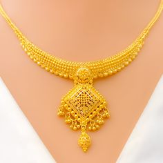 Graceful Hanging Tassel 22k Gold Necklace Set Luxury 22k Gold Temple Necklace For Festivals, Festive 22k Gold Temple Necklace Luxury, Luxury Gold Jeweled Temple Necklace, Luxury Gold Plated Temple Necklace For Diwali, Luxury Yellow Gold Necklace For Festive Season, Gold Necklace Women Kameswari Jewellers, Luxury Gold-plated Necklace For Puja, Luxury Yellow Gold Temple Jewelry Kundan Necklace, Luxury Gold-plated Temple Necklace