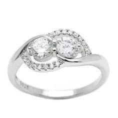 a white gold ring with two round diamonds