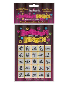 a card game with the words bedroom bingo on it