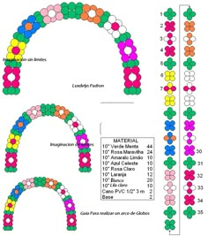 the diagram shows how to make an arch with beads and flowers on it, as well as