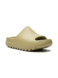 olive green open toe branded insole slip-on style rubber sole Green Round Toe Slides With Rubber Sole, Comfortable Solid Color Slides With Rubber Sole, Green Round Toe Sandals For Streetwear, Green Slip-on Slides With Rubber Sole, Comfortable Green Open Toe Slides, Casual Green Sandals For Streetwear, Green Open Toe Slippers With Rubber Sole, Green Synthetic Sandals For Streetwear, Green Slides With Textured Footbed