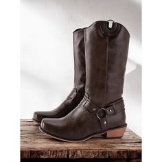 Category:Boots; Upper Materials:PU; Embellishment:Buckle; Season:Fall,Winter; Heel Type:Flat Heel; Gender:Women's; Toe Shape:Round Toe; Type:Knee High Boots; Style:Minimalism,Comfort,Casual,Vintage,Classic; Heel Height(inch):1-2; Outsole Materials:Rubber; Occasion:Daily,Outdoor; Closure Type:Zipper; Listing Date:09/08/2023; Production mode:External procurement; 2024 Trends:Motorcycle Boots,Cowboy Boots,Plus Size,Work Boots; Size chart date source:Provided by Supplier. Western Boots With Buckle Closure For Fall, Western Moto Boots With Buckle Closure For Winter, Western Winter Boots With Buckle Closure, Western Style Faux Leather Moto Boots For Fall, Western Faux Leather Boots For Fall, Boots Plus Size, Knee High Boots Winter, Plus Size Work, Buckled Flats