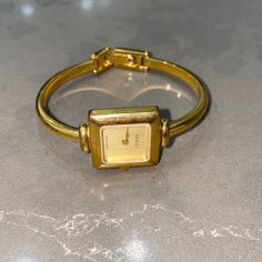 100% Authentic! Gucci Watch Bracelet Vintage Gucci Gold Jewelry, Vintage Gold Gucci Jewelry, Vintage Gucci Jewelry For Formal Occasions, Vintage Gucci Jewelry For Formal Events, Gucci Yellow Gold Watch With Diamond Hour Markers, Gucci Luxury Gold Watch, Gucci Timeless Yellow Gold Watch, Gucci Yellow Gold Watch For Formal Occasions, Gucci Yellow Gold Formal Watch