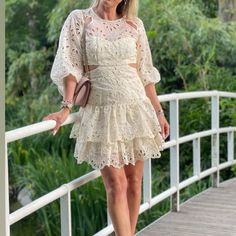 Maje Beige Women's Rivage Cutout Eyelet Mini Dress Beige Hollow Out Dress For Party, Beige Hollow Out Party Dress, Bohemian Hollow Out Dress For Day Out, Elegant Hollow Out Dress For Brunch, Chic Beige Hollow Out Dresses, Chic Beige Hollow-out Dresses, Bohemian Hollow Out Dress For Brunch, Mini Lace Dress With Hollow Out Details, Bohemian Hollow-out Dresses For Brunch