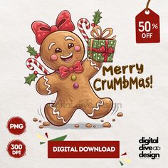 merry crumbmas ginger with gift box svg cut file for cutting machines and silhouettes