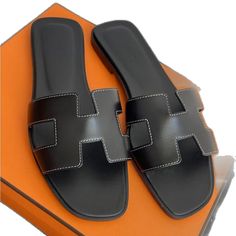 Hermes Oran Sandals, Orange Sandals, Hermes Shoes, White Sandals, Flip Flop Sandals, Orange Black, Shoe Brands, Women's Shoes Sandals, Calf Skin