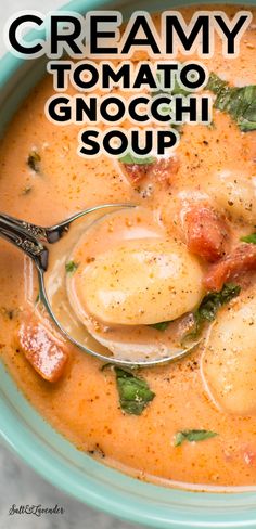 a bowl of creamy tomato gnocchi soup