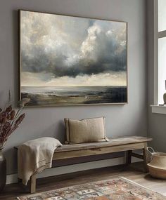 Vintage Cloud Painting Vintage Cloudy Sky Oil Painting Cloudy Sky Painting Large Vintage Cloud Wall Art Large Empty Wall Ideas Living Rooms, Large Artwork Living Room, Cloud Landscape, Vintage Landscape Art, Large Artwork, Cloudy Sky, Lake Wall Art, Vintage Landscape, Linen Canvas