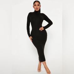 Elegant Dress New, Perfect Condition, Available In Black. Midi Dress High Neck Long Sleeves Doubled Lined Stretch Dress High Neck, Black Midi, High Neck Long Sleeve, Long Black Dress, Long Sleeve Turtleneck, Black Midi Dress, Forever 21 Dresses, Elegant Dress, 21 Dresses