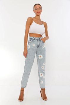 Women's High Waist Floral Custom Hand Painted Mom Jeans | Etsy Light Wash Mom Fit Cropped Jeans, Spring High Rise Mom Fit Cropped Jeans, Spring High Rise Mom Jeans, Spring Medium Wash Mom Fit Cropped Jeans, Casual Light Wash Mom Fit Cropped Jeans, Medium Wash Mom Fit Jeans For Spring, Non-stretch Denim Blue Jeans For Summer, Non-stretch Light Blue Denim Pants, Light Blue Non-stretch Denim Pants