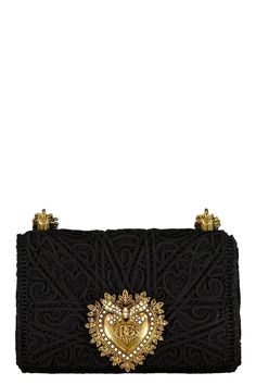 DOLCE & GABBANA-Heart Closure Embroidered Flap Bag-NERO In My Bag, Womens Designer Handbags, Top Handle Bags, Jw Anderson, My Bag, Flap Bag, Stylish Accessories, Evening Bags, Bags Shoulder