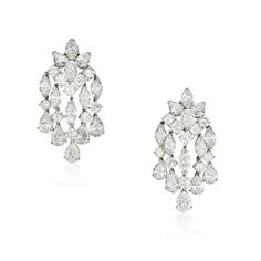 Pair of Diamond Earclips | Magnificent Jewels | | Sotheby's Cascade Design, Magnificent Jewels, Diamond Chandelier Earrings, Diamond Chandelier, Pair Of, Van Cleef And Arpels, June 16, Pear Shaped Diamond, Van Cleef