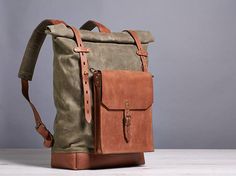 Waxed canvas backpack. Travel backpack. Canvas leather backpack with leather crossbody bag. Waxed canvas rucksack. Brown leather bag Waxed Canvas Everyday Carry Backpack, Khaki Leather Backpack For Outdoor Activities, Rectangular Waxed Leather Backpack, Leather Backpack With Adjustable Strap In Khaki, Khaki Leather Bags For Outdoor Activities, Khaki Leather Backpack With Adjustable Strap, Khaki Leather Backpack, Khaki Leather Standard Backpack, Khaki Leather Bags