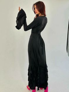 43527608271028|43527608434868|43527608467636 Black Long Sleeve Dress For Banquet, Black Long Sleeve Banquet Dress, Fitted Ruffle Maxi Dress For Banquet, Fitted Long Sleeve Evening Dress With Ruffles, Party Long Sleeve Dress With Ruffles, Fitted Long Sleeve Maxi Dress With Ruffles, Ruffled Maxi Dress For Party, Chic Long Sleeve Party Dress With Ruffles, Black Fitted Maxi Dress For Banquet