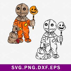 two halloween characters with pumpkins and jack - o'- lanterns