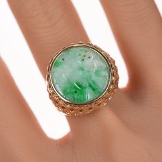 sz9.5 vintage 14k carved Jadeite ring 21mm face, jade likely 20mm.   Possibly an older/antique Jadeite piece made into a ring. Jadeite Ring, Jade Jewelry, Austin Tx, Rings Statement, Statement Rings, Austin, Jade, Jewelry Rings, Etsy Accessories