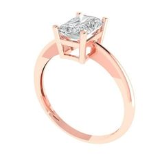 a rose gold engagement ring with a princess cut diamond in the center, on a white background