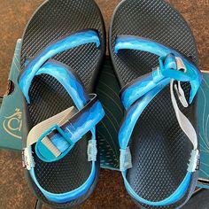 Mens Custom Chaco Sandals . Husband Made Them Custom On Their Website & Then Decided He Wanted To Sell Them . Never Been Worn . Blue Sport Sandals With Ortholite Insole For Beach, Closed Toe Blue Sandals With Arch Support, Blue Ortholite Insole Sport Sandals For Beach, Blue Outdoor Flip Flops With Arch Support, Blue Flip Flops With Arch Support And Round Toe, Casual Blue Sport Sandals With Ankle Strap, Blue Comfortable Sport Sandals With Arch Support, Comfortable Blue Sport Sandals With Arch Support, Blue Flat Sandals With Arch Support