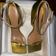 Selling These Brand New Bottega Veneta Gold Stretch Sandals. They Are A Size 42, However, If You Are A Women’s 10.5-11 They Will Fit As Well. Free Shipping. 3.5 Heel Luxury Heels With Wrapped Heel And Single Toe Strap, Luxury Open Toe Sandals With Sculpted Heel For Galas, Gold Ankle Strap Sandals For Galas, Designer Gold Ankle Strap Heels, Gold Sandals With Single Toe Strap For Cocktail, Designer Sandals With Heel Strap For Galas, Gold High Heel Sandals For Galas, Gold Open Heel Sandals For Galas, Luxury Gold Heels With Heel Loop