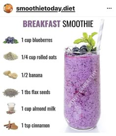 a smoothie with blueberries and other ingredients to make it into a smoothie