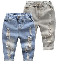 Denim Jeans Back Ripped Jeans, Boys Ripped Jeans, Korean Jeans, Changchun, Spring Kids, Denim Jeans Ripped, Cheap Jeans, Children Fashion, Jeans Casual