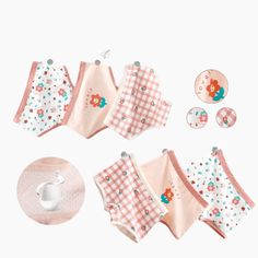 Discover the ultimate comfort and adorable style for your little girl with our Girls Underwear 3-Pack! These panties are designed with your child's comfort in mind. Available in seven delightful collections, each pack features a variety of charming designs, including floral patterns, cute grids, and playful dots, ensuring a fresh and fun choice for every day of the week. Imagine the smile on your daughter's face when she wears these lovely briefs, designed with both style and comfort in mind. Each pair is crafted to provide a snug, yet gentle fit, allowing her to play and move freely without any discomfort. The durable and soft cotton material ensures long-lasting wear and easy care, making these underpants a practical choice for busy parents. Order your Girls Kawaii Underwear 3-Pack today Pink Cotton Sets With Cartoon Print, Pink Cotton Kawaii Sets, Playful Pink Cotton Bloomers, Cute Pink Bloomers For Playwear, Cute Cartoon Print Bottoms For Sleepover, Cute Cotton Bottoms With Cartoon Print, White Cotton Kawaii Bottoms, Cute Cotton Briefs, Cute White Brief Bottoms