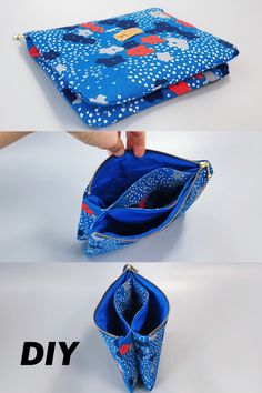 two images show how to make a purse with zippers