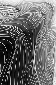 an abstract black and white photo with wavy lines