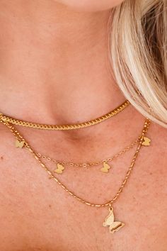 Fly like a Butterfly Necklace - Gold, Closet Candy, 1 Short Dresses Party, Sneaker Heels Wedges, Butterfly Necklace Gold, Like A Butterfly, Graphic Tops, Heels & Wedges, Butterfly Necklace, Boots And Sneakers, Layered Necklace