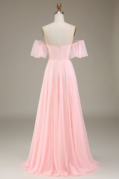 a pink dress on a mannequin dummy with an open shoulder and short sleeves