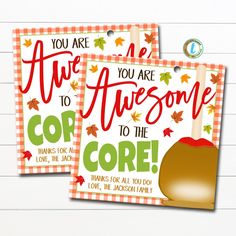 Caramel Apple Appreciation Gift Tags, You Are Awesome to the Core Teacher Thank You, Fall Staff School Pto Employee Label, Editable Template You Are Awesome To The Core Free Printable, Caramel Apple Teacher Appreciation, Apple Of My Eye Teacher Appreciation, Apple Thank You, Fall Employee Appreciation Gifts, Fall Teacher Treats, Fall Gifts For Employees, Easy Staff Appreciation Ideas, Fall Employee Engagement Ideas