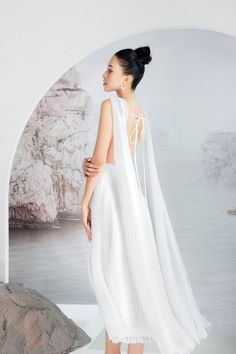 Vali Sleeveless Dress | MEAN BLVD Summer Party Gown With Back Opening, Backless Chiffon Evening Dress, Chic Chiffon Dress For Banquet, Fitted Chiffon Backless Dress, Elegant Sheer Sleeveless Mini Dress, Elegant Sleeveless Sheer Mini Dress, Backless Party Dress With Pleated Back, Chic Tie Back Gown For Party, White Chiffon Maxi Dress For Evening