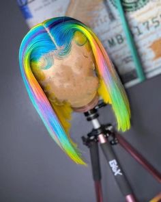 Custom Color Bob Wigs, Ombré Wigs, Bob Wig With Peekaboo Color, Rainbow Wigs For Black Women, Wig Toppers, Rainbow Bob Lace Wig, Blonde Wig With Rainbow Highlights, Color Wigs, Lace Fronts