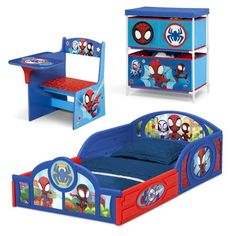 children's bed and desk with spiderman theme