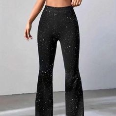 Women’s Sparkly Leggings Flare Bell Bottoms All Black Pants High Waisted Leggings. Size/Large. Color: Black With Sparkles. Osfa Waiste. (Stretchy Waist Band) Brand New. Brand: Shein. #Shein #Sheinwomen #Womensshein #Womensleggings #Bellbottoms Black Y2k Wide Leg Bottoms, Y2k Style Black Wide Leg Bottoms, Black Full Length Y2k Bottoms, Stretch Y2k Trousers, Y2k Style Stretch Trousers, Black Y2k Style Trousers, Y2k Style Trousers, Y2k High Waist Fitted Bottoms, Y2k High-waisted Fitted Bottoms