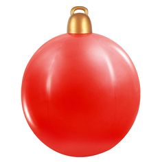 a red ball ornament with a gold top on an isolated white background photo