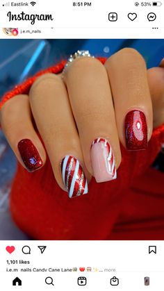 Nails Ideas For Christmas, Candy Cane Nail, Easy Christmas Nails, Christmas Nail Designs Acrylic, Natural Fake Nails, Christmas Nails Ideas, Angel Nails