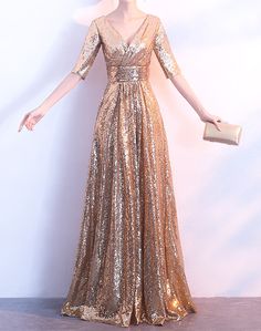 Sequin Dress Outfit, Womens Sequin Dresses, Party Dresses With Sleeves, Plus Size Sequin Dresses, Long Sequin Dress, Gold Mermaid, Gowns Bridesmaid, Dress Sleeves, Sequence Dress