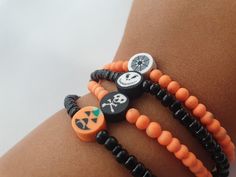 Halloween Ghost Bracelet , Halloween Personalized Gift , Pumpkin Bracelets , Fimo Halloween Jewelry As Halloween approaches, how about buying cute and scary bracelets that you can wear and gift with your loved ones during the holiday? Be careful with the bracelets you will buy, your Halloween can be much more frightening! The beads in our bracelets are sand beads. Our closing apparatus has first class quality. It doesn't darken. For precautionary purposes, do not make excessive contact with water. You can choose which one you want the middle bead to be from the last image. The size of the bracelets in the image: 19 cm(inches)/black 17 cm(inches) / orange If your wrist size is not among the products given, you can add it to the note section in the order section and we can design accordingly Black Themed Bracelet For Halloween, Halloween Novelty Black Bracelets, Halloween Black Charm Bracelet, Halloween Themed Black Bracelet, Orange Beaded Bracelets For Halloween Gift, Black Halloween Themed Bracelet, Fun Orange Jewelry For Halloween, Fun Orange Halloween Jewelry, Halloween Gift Charm Bracelet