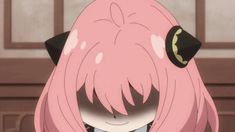 an anime character with pink hair and black ears