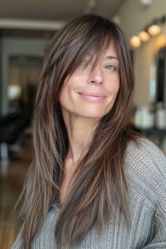 Click for More ➡️ | Save for Later ❤️  Discover 34 stunning and trendy hairstyles for women over 40 with bangs that are perfect for 2024! From chic bobs to layered locks, these stylish cuts will make you look and feel fabulous. Explore the latest trends in bangs, including side-swept, wispy, curtain, and more.  Whether you have thin hair, curly hair, or want to try a new color like blonde or brown, these haircuts are designed to enhance your natural beauty and boost your confidence.  #HairstylesForWomenOver40 #Bangs2024 #Haircuts #HairTrends #Over40Style #HairInspiration #BeautyTips #WomenWithBangs #HairTransformation #HairGoals  31. Long, Straight Layers with Side Bangs - Hairstyles For Women Over 40 With Bangs Bangs Around The Face, Long Hair With Fringe Over 40, Hair With Long Bangs And Layers, Butterfly Bangs Long Hair, Layered Hair With Curtain Bangs Straight, Long Hair Sweeping Bangs, Lots Of Layers And Curtain Bangs, Fringe Bangs With Side Part, Haircuts With Glasses Long