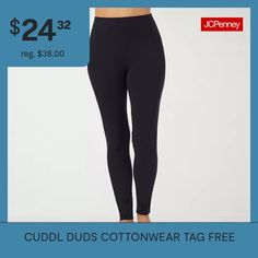 Prep your wardrobe for cooler weather with these Cuddl Dubs women's softwear thermal pants. Constructed with antimicrobial properties, they are made from midweight stretch cotton-jersey for a body-hugging fit, they feature an elastic-waist, a tag-free design ensuring comfortable all-day wear, and they provide warmth without adding bulk. Features: Tag Free, AntimicrobialClosure Type: Full ElasticWarmth Factor: MidweightFiber Content: 57% Cotton, 38% Modal, 5% SpandexFabric Description: JerseyIns… Thermal Pants, Thermal Leggings, Cuddl Duds, Pants Black, Black Leggings, Stretch Cotton, Black Pants, Elastic Waist, Leggings