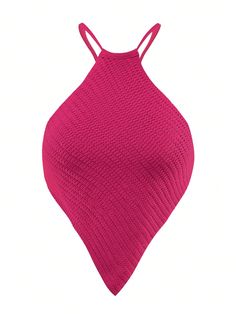 Solid Asymmetrical Hem Knit Top Hot Pink Sexy  Sleeveless Fabric Plain  Non-Stretch Summer Women Clothing, size features are:Bust: ,Length: ,Sleeve Length: Brazil Clothing, Slytherin Clothes, Modest Spring Outfits, Euphoria Clothing, Doctor Outfit, Pink Clothes, Womens Halter Tops, Looks Party, Trendy Summer Outfits