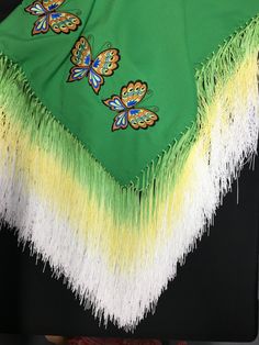 Pretty green youth shawl NOT FULL SIZE SHAWL. Measurements of fabric is 44 inches wide x 26 inches. 14 inch fringe. Ready to ship. Shawl Measurements, Grass Dance Outfits, Fancy Shawl, Dance Outfit, Pretty Green, Dance Outfits, Shawls And Wraps, Scarf Wrap, Bead Work